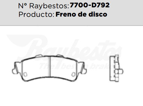7700-D792 Balatas Cerámicas Traseras para Cadillac DeVille 2003 RAYBESTOS