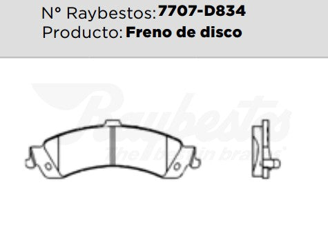 7707-D834 Balatas Cerámicas Traseras para Chevrolet Suburban 1500 2004 RAYBESTOS