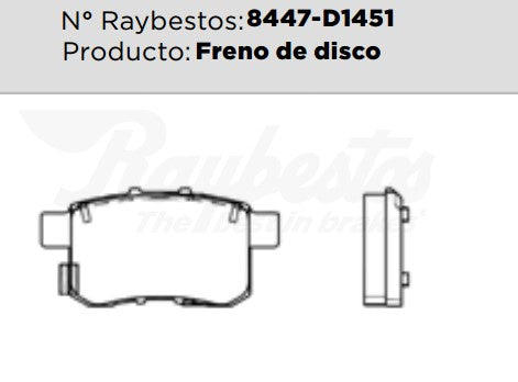 8447-D1451 Balatas Cerámicas Traseras para Honda Accord Crosstour 2011 RAYBESTOS
