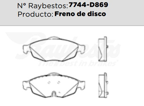 7744-D869 Balatas Semimetálicas Delanteras para Dodge Stratus 2004 RAYBESTOS