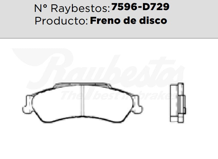 7596-D729 Balatas Cerámicas Traseras para GMC Sonoma 2003 RAYBESTOS