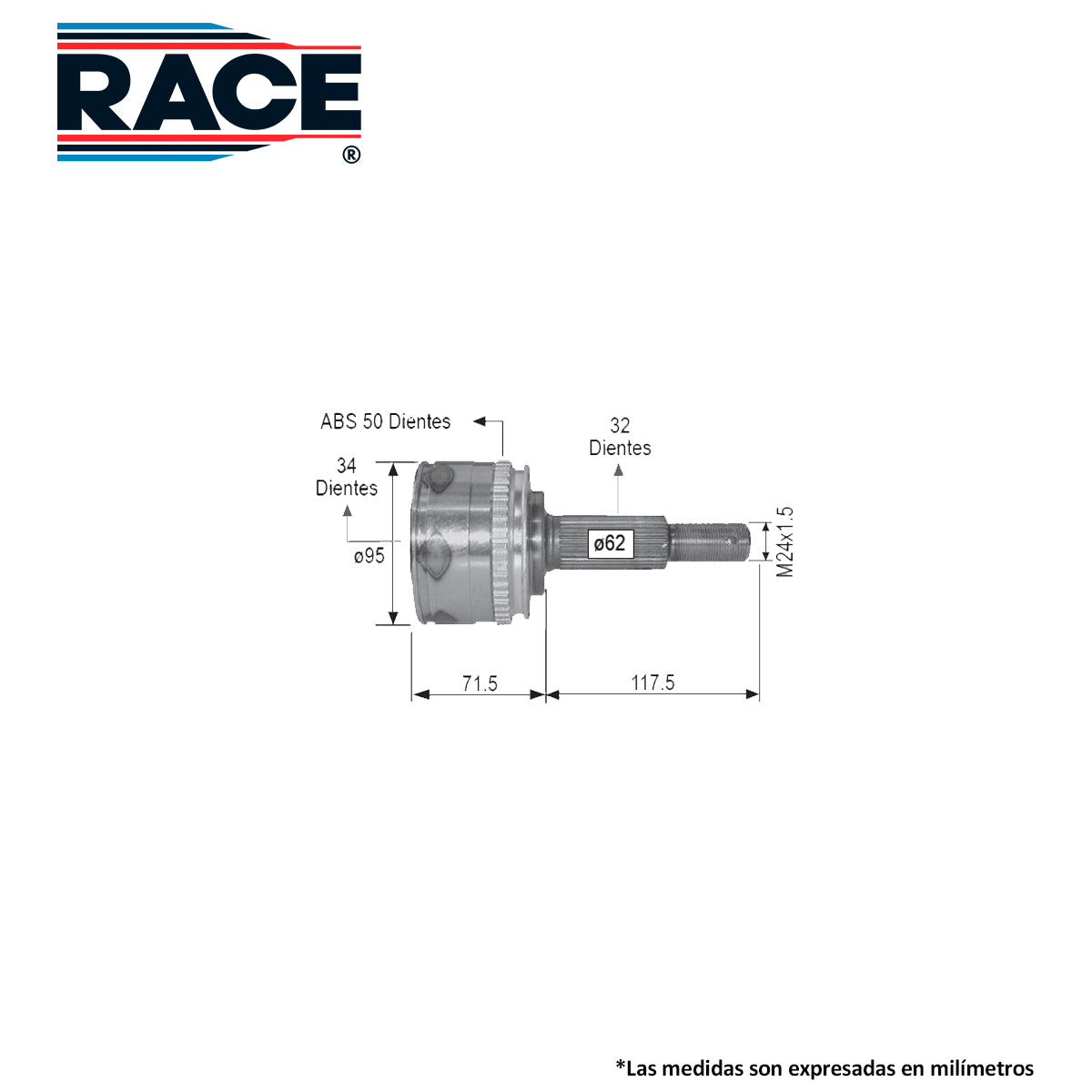 RR-9229 Junta Lado Rueda Transmisión Automática  Lado Derecho/Izquierdo c/ABS para Nissan Quest 1995 RACE