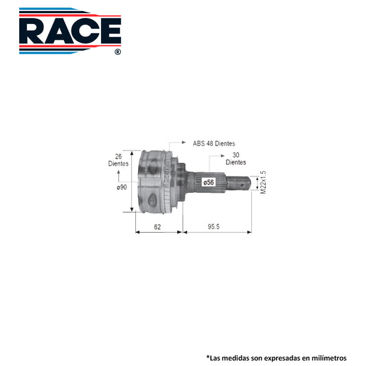 RR-9261 Junta Lado Rueda Transmisión Automática  Lado Derecho/Izquierdo c/ABS para Toyota Camry 1999 RACE