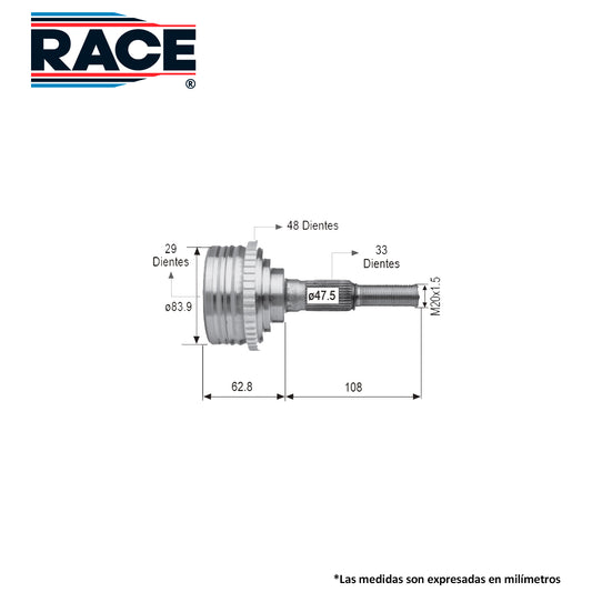 RR-9283 Junta Lado Rueda Transmisión Manual/Automática  Lado Derecho/Izquierdo para Chevrolet Corsica 1994 RACE