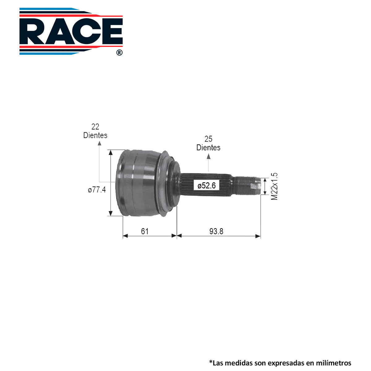 RR-9438 Junta Lado Rueda Transmisión Manual  Lado Derecho/Izquierdo s/ABS para Dodge Attitude 2014 RACE