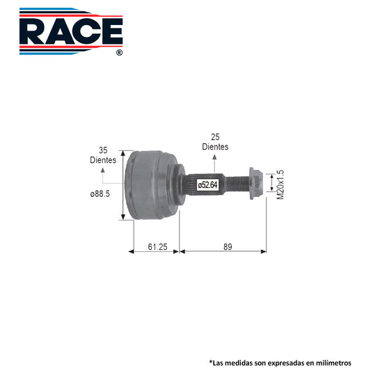 RR-9440 Junta Lado Rueda Transmisión Manual/Automática  Lado Derecho/Izquierdo para Renault Duster 2015 RACE