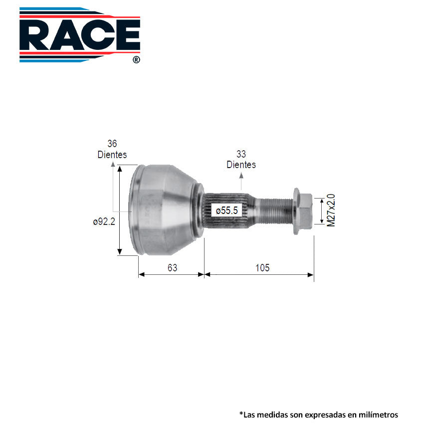 RR-9502 Junta Lado Rueda Transmisión Automática  Lado Derecho/Izquierdo para Buick Enclave 2010 RACE