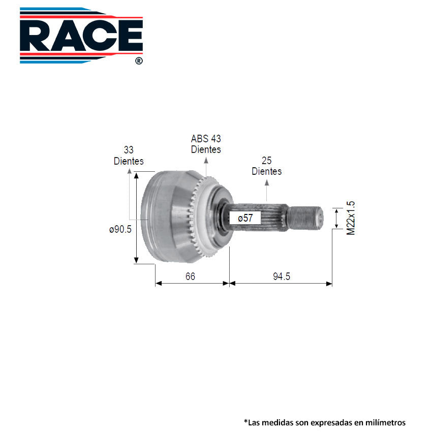 RR-9513 Junta Lado Rueda Transmisión Manual/Automática  Lado Derecho/Izquierdo para Mitsubishi Outlander 2006 RACE