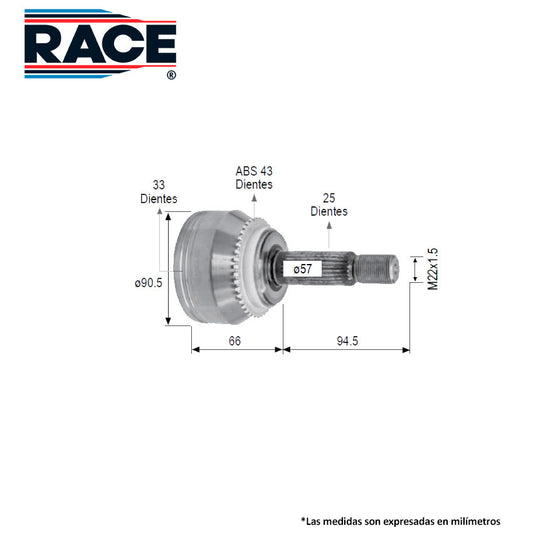 RR-9513 Junta Lado Rueda Transmisión Manual/Automática  Lado Derecho/Izquierdo para Mitsubishi Outlander 2006 RACE
