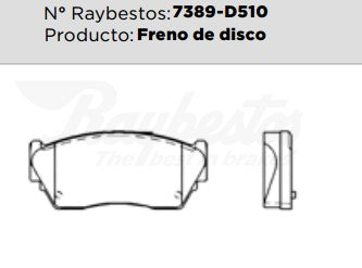 7389-D510 Balatas Semimetálicas Delanteras para Nissan NX 1991 RAYBESTOS