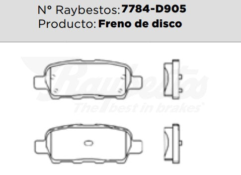 7784-D905 Balatas Cerámicas Traseras para Renault Koleos 2023 RAYBESTOS