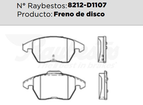 8212-D1107 Balatas Cerámicas Delanteras para Seat Toledo 2015 RAYBESTOS
