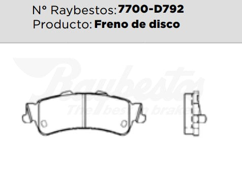 7700-D792 Balatas Semimetálicas Traseras para Chevrolet Silverado 1500 2002 RAYBESTOS