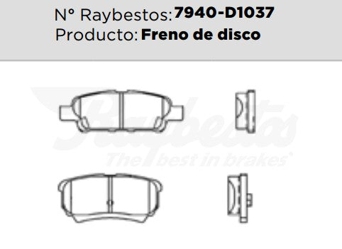 7940-D1037 Balatas Cerámicas Traseras para Chrysler 200 2012 RAYBESTOS