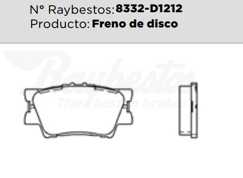 8332-D1212 Balatas Cerámicas Traseras para Toyota Matrix 2012 RAYBESTOS