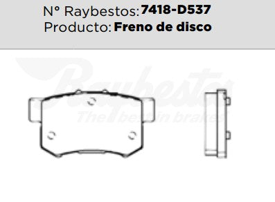 7418-D537 Balatas Cerámicas Traseras para Honda Accord 1999 RAYBESTOS