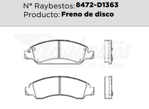 8472-D1363 Balatas Cerámicas Delanteras para Chevrolet Express 1500 2009 RAYBESTOS