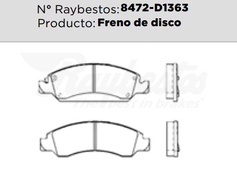 8472-D1363 Balatas Cerámicas Delanteras para Chevrolet Silverado 1500 2018 RAYBESTOS