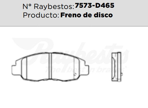 7573-D465 Balatas Cerámicas Delanteras para Honda Accord 2001 RAYBESTOS