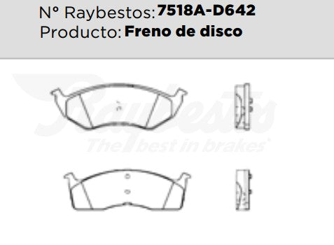 7518A-D642 Balatas Semimetálicas Delanteras para Chrysler Prowler 2001 RAYBESTOS