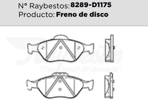 8289-D1175 Balatas Semimetálicas Delanteras para Ford EcoSport 2011 RAYBESTOS
