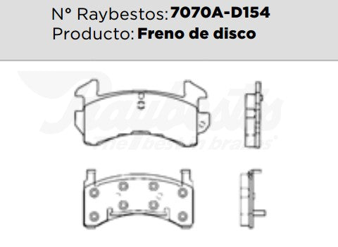 7070A-D154 Balatas Cerámicas Delanteras para Cadillac Eldorado 1981 RAYBESTOS