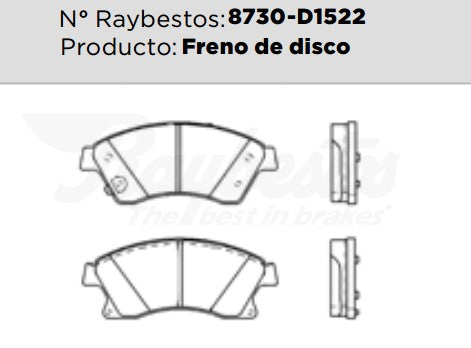 8730-D1522 Balatas Cerámicas Delanteras para Chevrolet Cruze 2013 RAYBESTOS