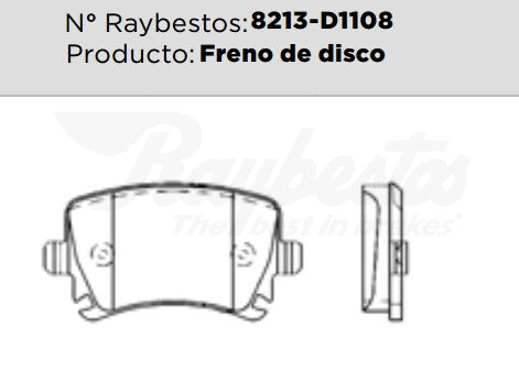 8213-D1108 Balatas Cerámicas Traseras para Audi TT RS Quattro 2011 RAYBESTOS