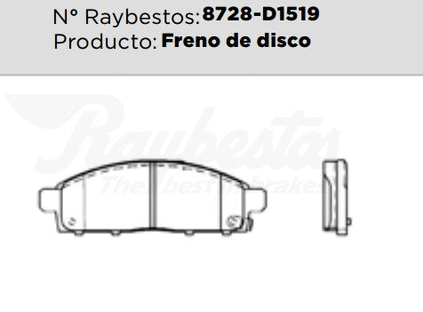 8728-D1519 Balatas Semimetálicas Delanteras para Mitsubishi L200 2010 RAYBESTOS