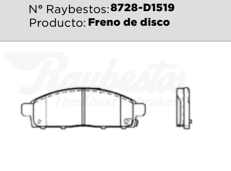 8728-D1519 Balatas Semimetálicas Delanteras para Mitsubishi Montero Sport 2010 RAYBESTOS