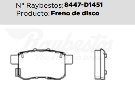 8447-D1451 Balatas Cerámicas Traseras para Acura TSX 2014 RAYBESTOS
