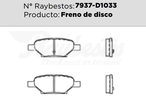7937-D1033 Balatas Cerámicas Traseras para Chevrolet HHR 2007 RAYBESTOS