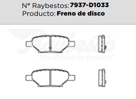 7937-D1033 Balatas Cerámicas Traseras para Chevrolet Cobalt 2009 RAYBESTOS