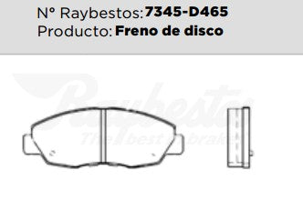 7345-D465 Balatas Cerámicas Delanteras para Honda Accord 1999 RAYBESTOS