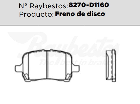 8270-D1160 Balatas Cerámicas Delanteras para Chevrolet HHR 2008 RAYBESTOS