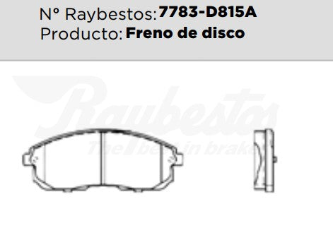 7783-D815A Balatas Cerámicas Delanteras para Nissan Tiida 2017 RAYBESTOS