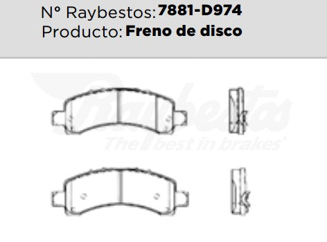7881-D974 Balatas Cerámicas Traseras para Chevrolet Express 1500 2003 RAYBESTOS