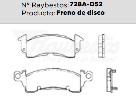 728A-D52 Balatas Cerámicas Delanteras para Pontiac Parisienne 1978 RAYBESTOS