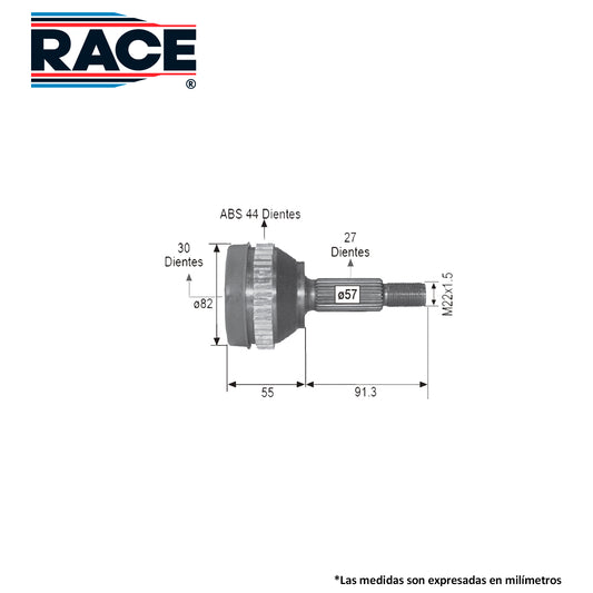 RR-4996 Junta Lado Rueda Transmisión Manual/Automática  Lado Derecho/Izquierdo c/ABS para Mercury Mystique 2000 RACE