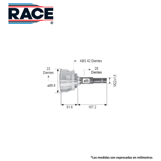RR-9263 Junta Lado Rueda Transmisión Automática  Lado Derecho/Izquierdo FWD para Nissan 200SX 1997 RACE