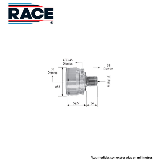 RR-9265 Junta Lado Rueda Transmisión Automática  Lado Derecho/Izquierdo Quattro para Audi A4 Quattro 2004 RACE