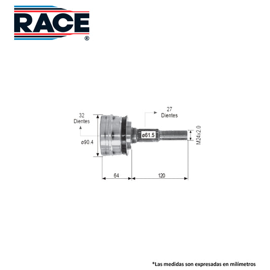 RR-9272 Junta Lado Rueda Transmisión Automática  Lado Derecho/Izquierdo para Pontiac Trans Sport 1991 RACE