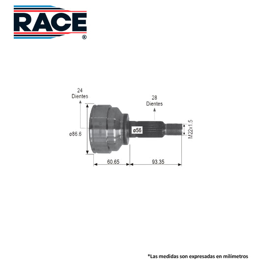 RR-9304 Junta Lado Rueda Transmisión Automática  Lado Derecho/Izquierdo s/ABS para Ford Escape 2003 RACE