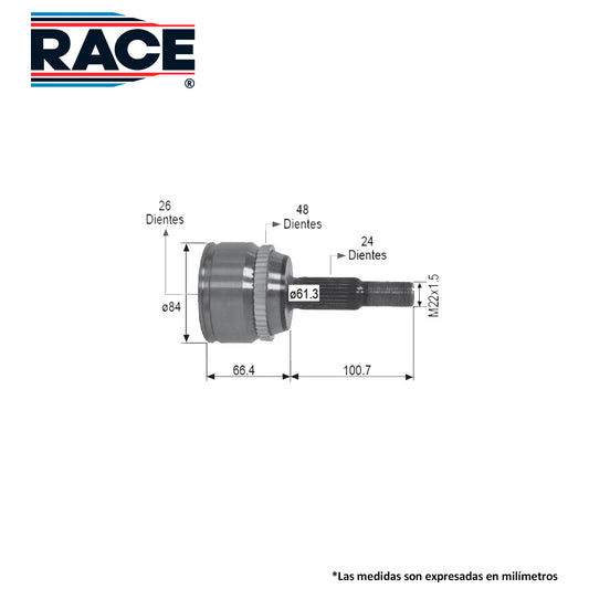 RR-9309 Junta Lado Rueda Transmisión Automática  Lado Derecho/Izquierdo c/ABS para Toyota Camry 2002 RACE