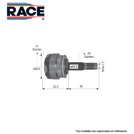 RR-9427 Junta Lado Rueda Transmisión Manual  Lado Derecho/Izquierdo para Chevrolet Sonic 2015 RACE