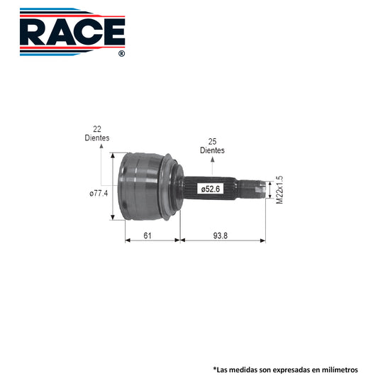 RR-9438 Junta Lado Rueda Transmisión Manual  Lado Derecho/Izquierdo s/ABS para Dodge Attitude 2012 RACE