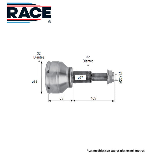 RR-9487 Junta Lado Rueda Transmisión Automática  Lado Derecho/Izquierdo I4 para Dodge Journey 2017 RACE