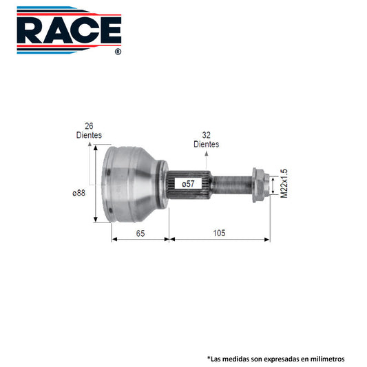 RR-9488 Junta Lado Rueda Transmisión Automática  Lado Derecho/Izquierdo V6 para Chrysler Cirrus 2008 RACE
