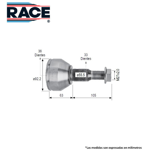 RR-9502 Junta Lado Rueda Transmisión Automática  Lado Derecho/Izquierdo para Buick Enclave 2010 RACE
