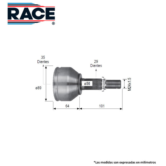 RR-9516 Junta Lado Rueda Transmisión Automática  Lado Derecho/Izquierdo para Renault Koleos 2015 RACE